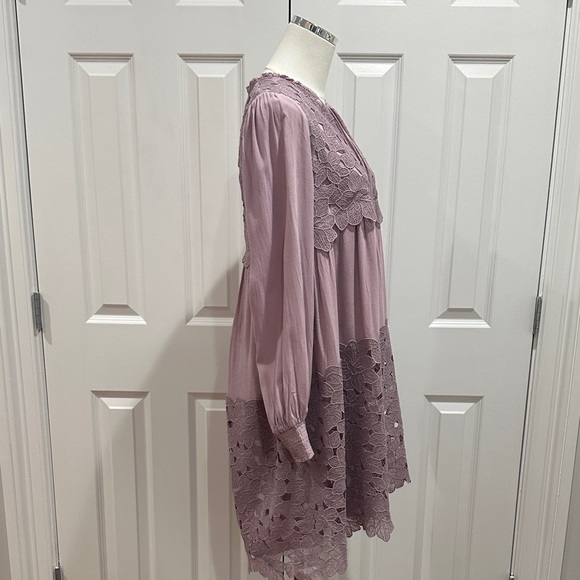 Anthropologie Mauve Purple Lace Inset Embroidered Boho Mini Tunic Dress Size S - Picture 10 of 16